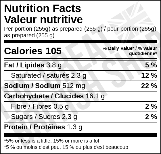 Batchelors Cup A Soup Broccoli & Cauliflower - 4 Pack nutrition facts label / valeur nutritive