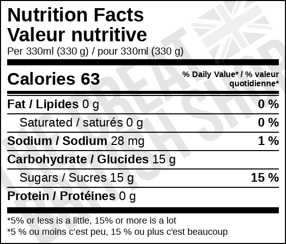 Fanta Lemon - 330ml nutrition facts label / valeur nutritive