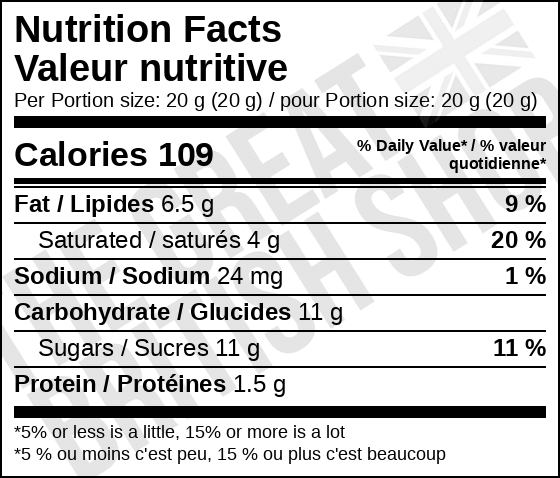 Galaxy Smooth Milk - 100g nutrition facts label / valeur nutritive