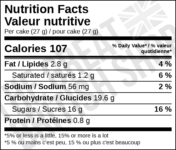 Mr Kipling 8 French Fancies - 223g nutrition facts label / valeur nutritive