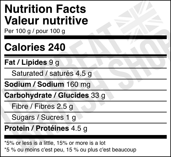 Aunt Bessie's Hearty Dumpling Mix - 140g nutrition facts label / valeur nutritive