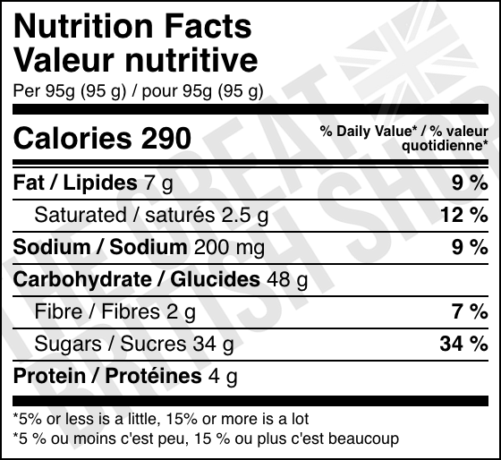 Aunty's Chocolate Fudge Pudding - 190g nutrition facts label / valeur nutritive
