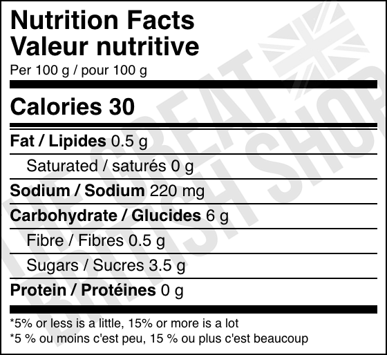 Baxters Honeyed Root Vegetable - 400g nutrition facts label / valeur nutritive