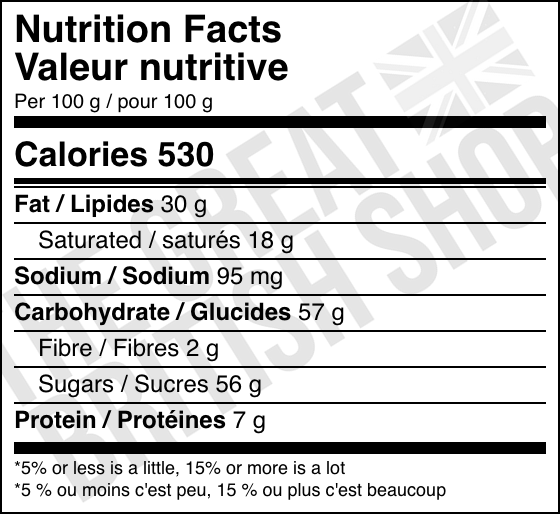 Cadbury Dairy Milk - 4 Pack nutrition facts label / valeur nutritive