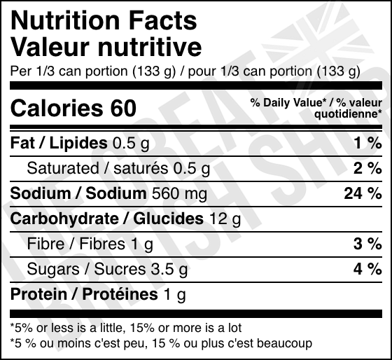 Homepride Chasseur - 400g nutrition facts label / valeur nutritive