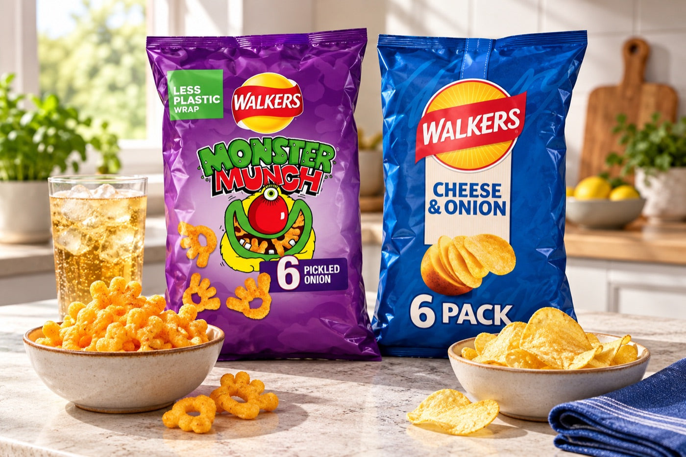 Pickled Onion Monster Munch, Cheese & Onion Walkers and a warm pudding give this city shelf its own character within Prince Edward Island arranged as a styled kitchen scene