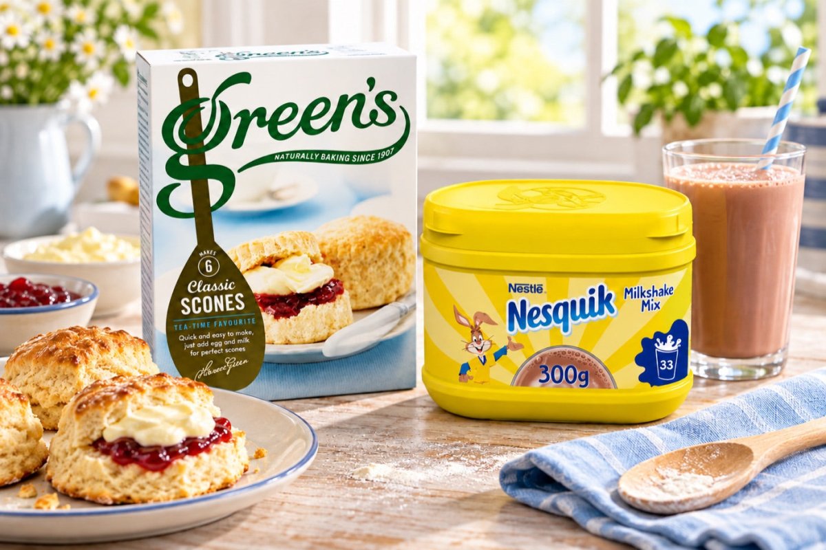 Baking and familiar kitchen comforts lead this Eastern Ontario selection, alongside the savoury groceries and drinks found in the region’s delivery history arranged as a styled kitchen scene
