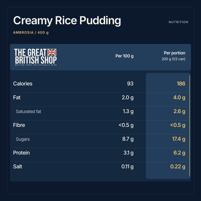 Ambrosia Creamy Rice Pudding - 400g imported British grocery product available in Canada
