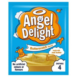 Angel Delight Butterscotch 59g: front of the sachet showing the dessert illustration