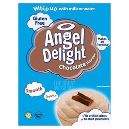 Angel Delight Chocolate 600g: front of the box showing a bowl of whipped dessert with chocolate pieces.