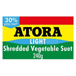 Atora Light Shredded Vegetable Suet 240g, front of the pack showing 30% less fat flash.