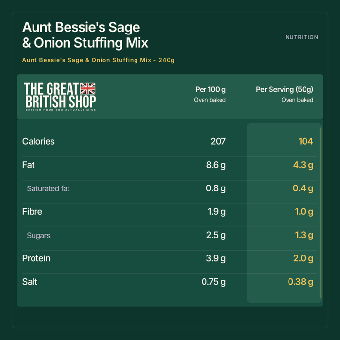 Aunt Bessie's Sage & Onion Stuffing Mix - 240g imported British grocery product available in Canada