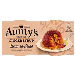 Aunty's Ginger Syrup Steamed Puds 190g: front of the pack showing pudding on a plate.