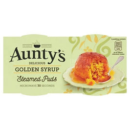 Aunty's Golden Syrup Pudding 190g: front of the pack showing a plated pudding with syrup and spoon.