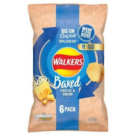 Walkers Baked Cheese & Onion 6 Pack 6 x 22g, front of the multipack bag