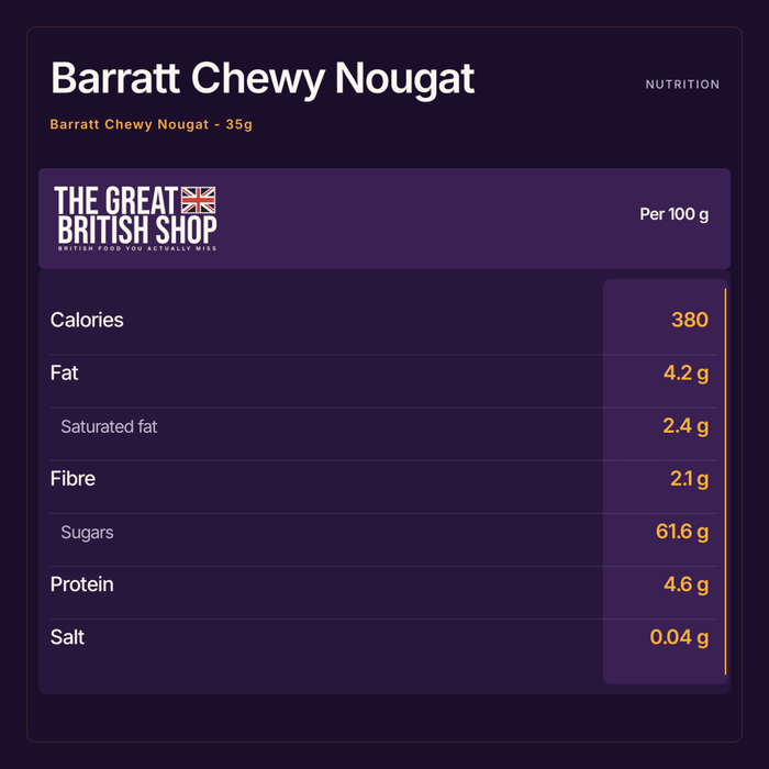 Barratt Chewy Nougat - 35g imported British grocery product available in Canada