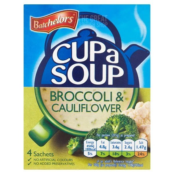Batchelors Cup A Soup Broccoli & Cauliflower - 4 Pack imported British grocery product available in Canada