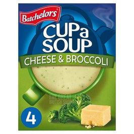 Batchelors Cup a Soup Cheese & Broccoli 4 Pack: front of the box showing soup, broccoli and cheese.