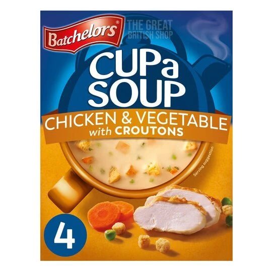 Batchelors Cup A Soup Chicken & Vegetable with Croutons - 4 Pack imported British grocery product available in Canada