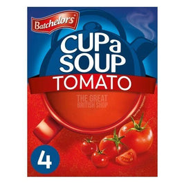 Batchelors Cup A Soup Tomato 4 Pack, front of the box showing a teapot and tomatoes.