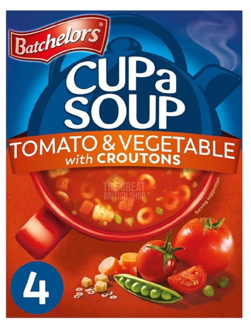 Batchelors Cup A Soup Tomato & Vegetable with Croutons - 4 Pack imported British grocery product available in Canada