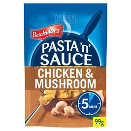 Batchelors Pasta'N'Sauce Chicken & Mushroom 99g: front of the pack showing pasta on a fork.