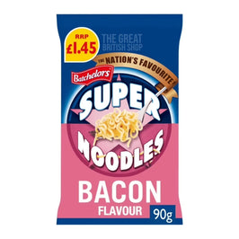 Batchelors Super Noodles Bacon Flavour 90g: front of the pack showing noodles on a fork.