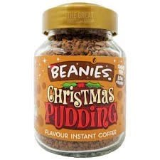 Beanies Christmas Pudding Flavour Instant Coffee 50g, the jar with its gold lid and festive label.