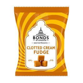 Bonds of London Clotted Cream Fudge 120g: front of the orange swirl pack with fudge pieces shown.