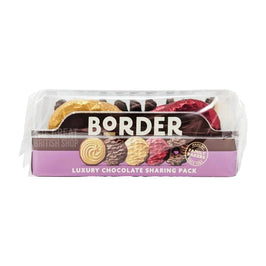 Border Biscuits Luxury Chocolate Sharing Pack 365g: front of the wrapped tray pack of biscuits.