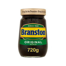 Branston Original Pickle 720g: the jar with gold lid, showing label and pickle inside.