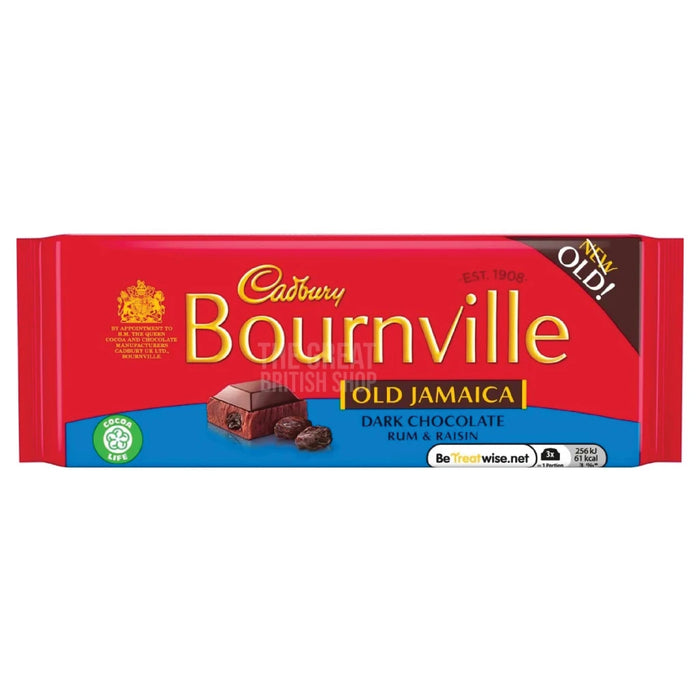 Cadbury Bournville Old Jamaica Dark Chocolate Rum & Raisin - 100g imported British grocery product available in Canada