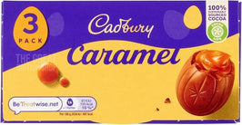 Cadbury Caramel Egg 3 Pack 120g: front of the box showing a chocolate egg with caramel filling.