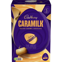 Cadbury Caramilk Egg 183g: front of the box showing the chocolate egg and bar design.