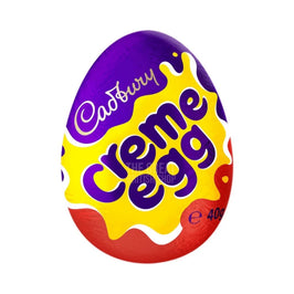 Cadbury Creme Egg 40g: the foil-wrapped egg in purple, yellow and red packaging.