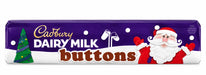 Cadbury Dairy Milk Buttons Tube 72g, front of the tube with Santa and tree design