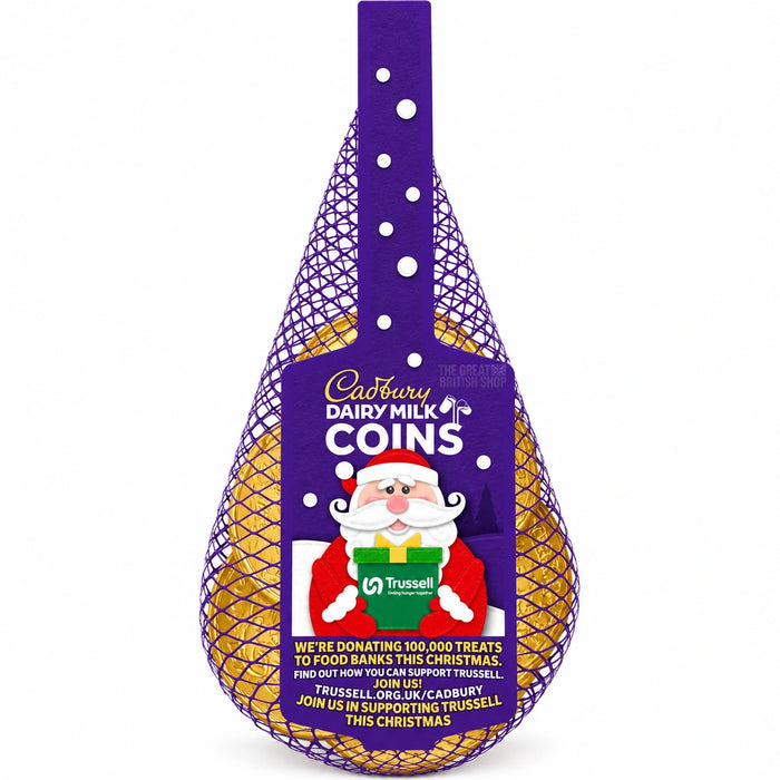Cadbury Dairy Milk Chocolate Coins In Net - 70g, front view of the UK packaging