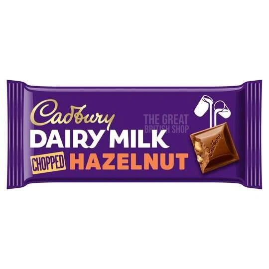 Cadbury Dairy Milk Chopped Hazelnut Bar - 95g imported British grocery product available in Canada