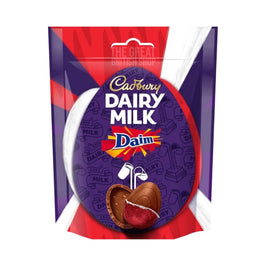 Cadbury Dairy Milk Daim 77g: front of the egg-shaped pack showing logo and chocolate pieces.