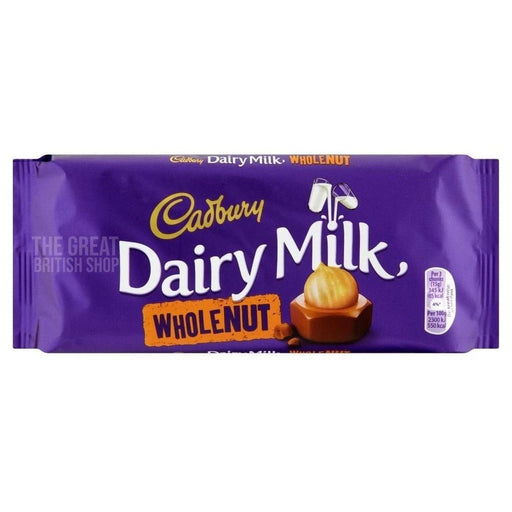 Cadbury Dairy Milk Wholenut Bar - 120g imported British grocery product available in Canada