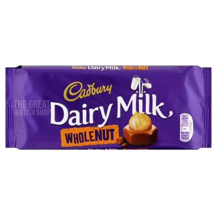 Cadbury Dairy Milk Wholenut Bar - 120g imported British grocery product available in Canada