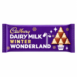 Cadbury Dairy Milk Winter Wonderland Chocolate Bar - 100g, front view of the UK packaging