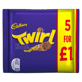 Cadbury Twirl Single Bars 5 Pack: front of the multipack showing purple wrapper and bar image.
