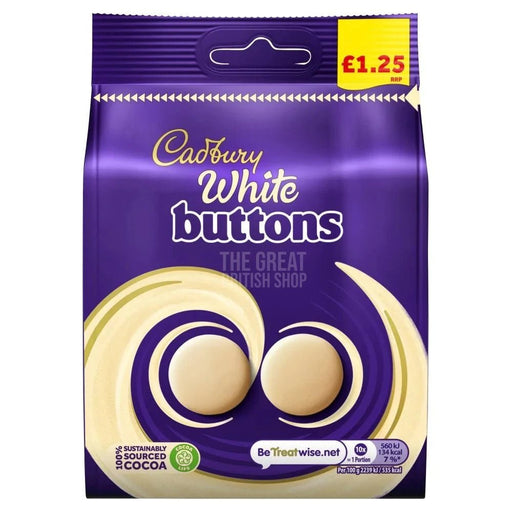 Cadbury White Buttons - 85g imported British grocery product available in Canada