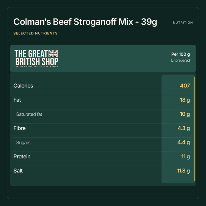 Colman's Beef Stroganoff Mix - 39g imported British grocery product available in Canada