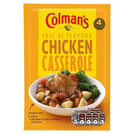 Colman's Chicken Casserole Mix 40g: front of the packet showing a bowl of chicken casserole with vegetables.