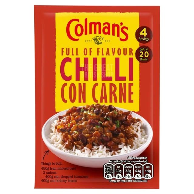 Colman's Chili Con Carne Mix - 50g imported British grocery product available in Canada