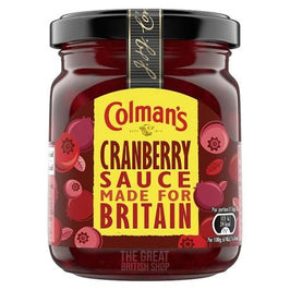 Colman's Cranberry Sauce 165g: the jar with black lid and label showing cranberries.