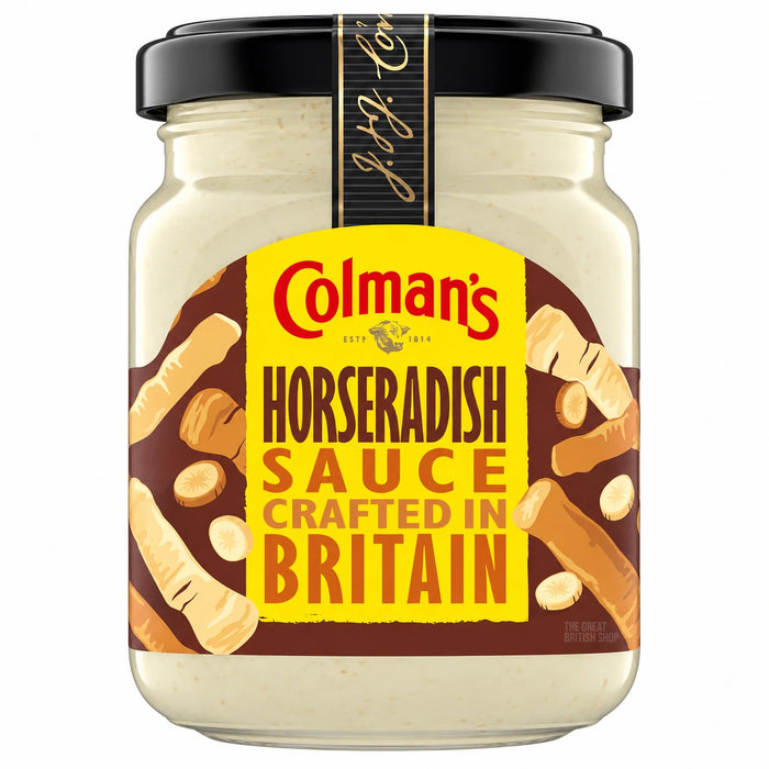 Colman's Horseradish Sauce 136g, front view of the original product packaging.