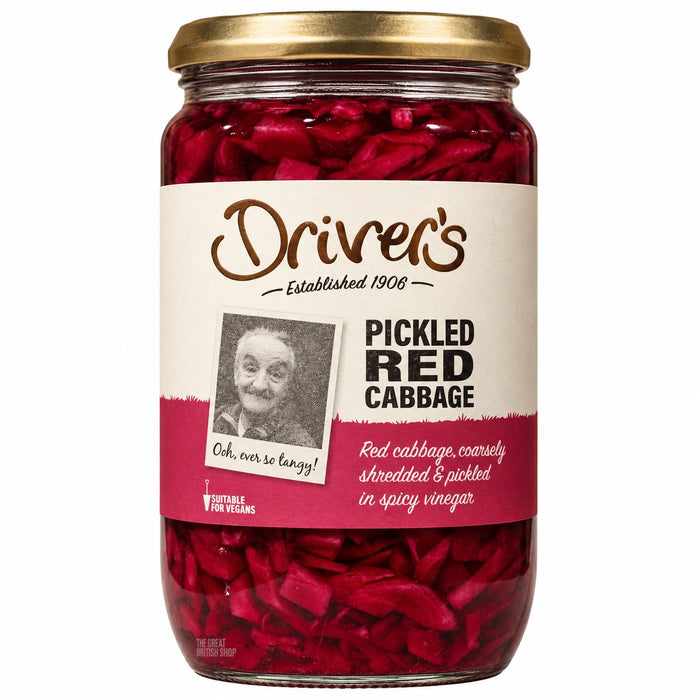 Driver's Pickled Red Cabbage 710g, glass jar with a gold lid and cream and burgundy portrait label.